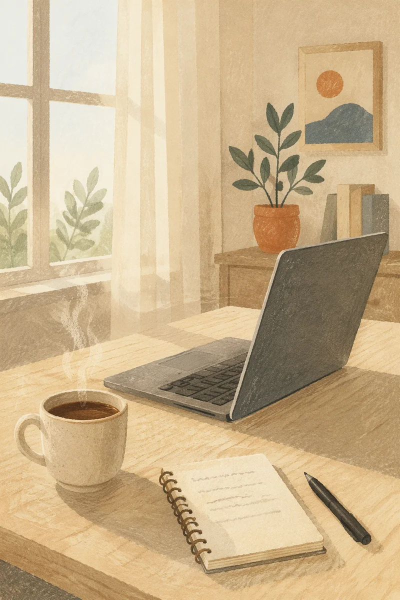 Minimal Laptop and Coffee Desk Workspace
