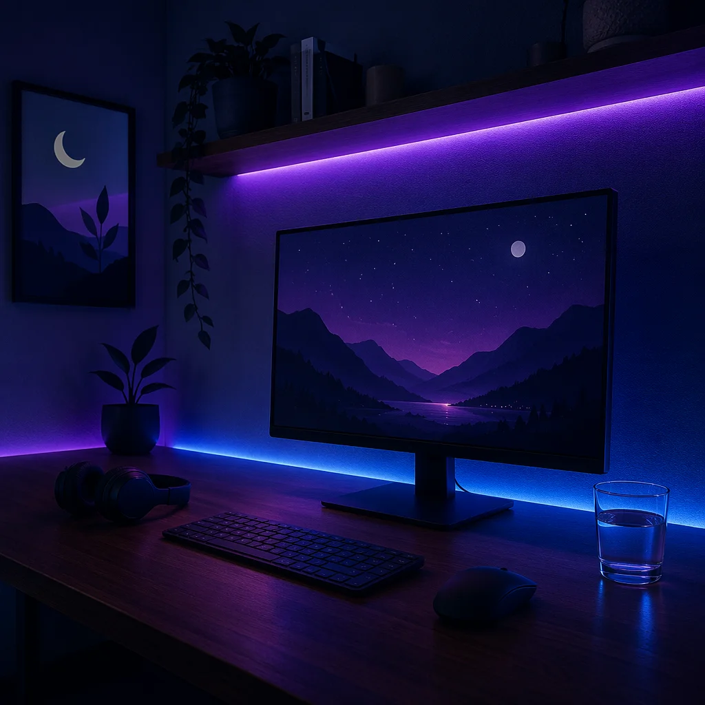 Neon Purple Blue LED Workstation Night