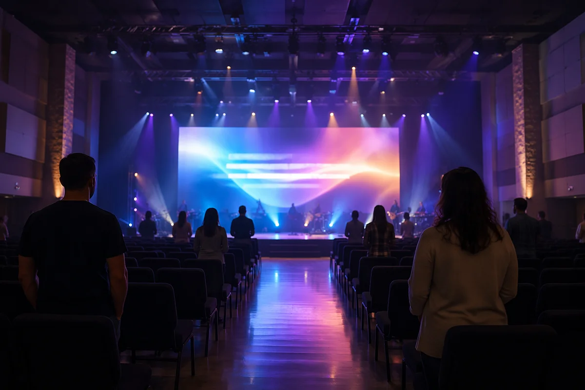 Modern Auditorium Stage with Glowing LED Screen