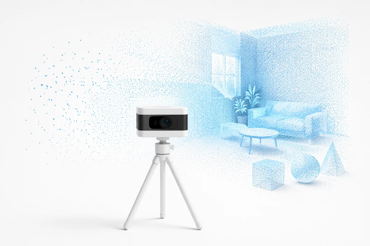 LiDAR Scanner Mapping a Futuristic Room