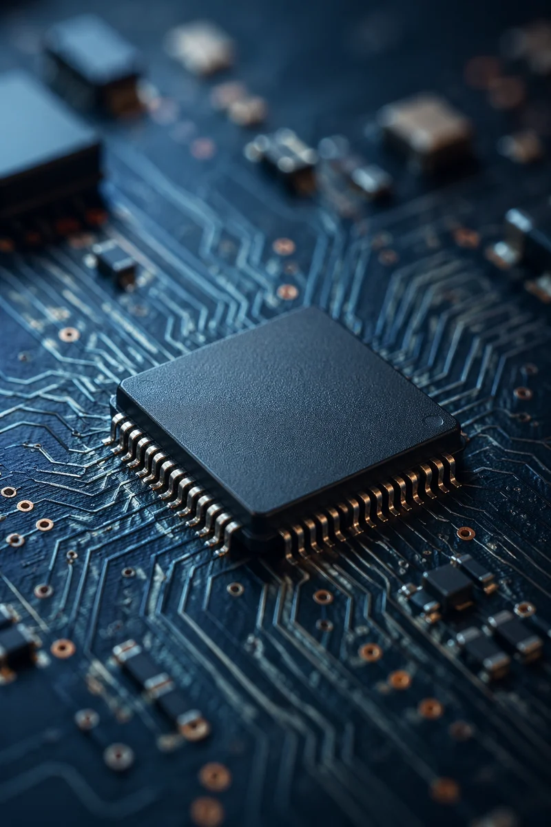 Macro Microchip Detail on Circuit Board
