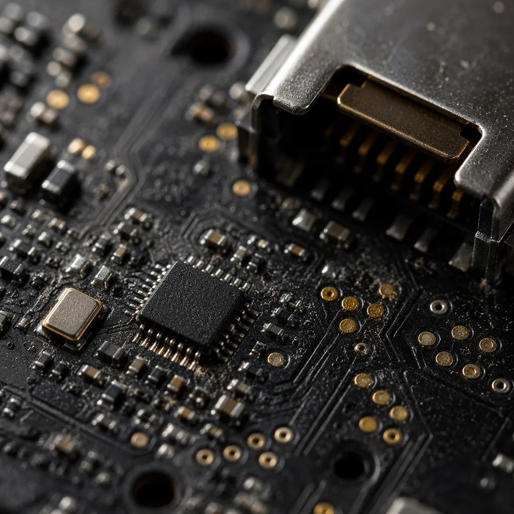 Macro Close-Up of Microchip Circuit Board