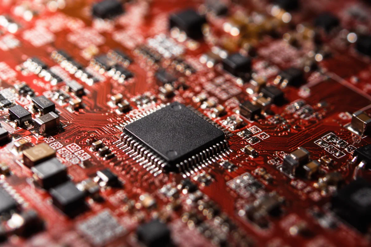 Red Circuit Board Macro Microchip Detail