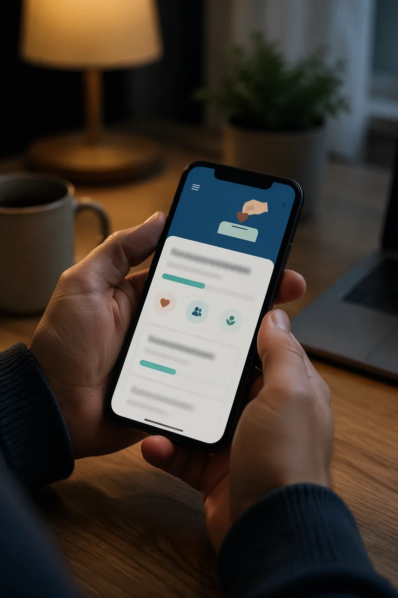 Online Giving App on Smartphone Desk