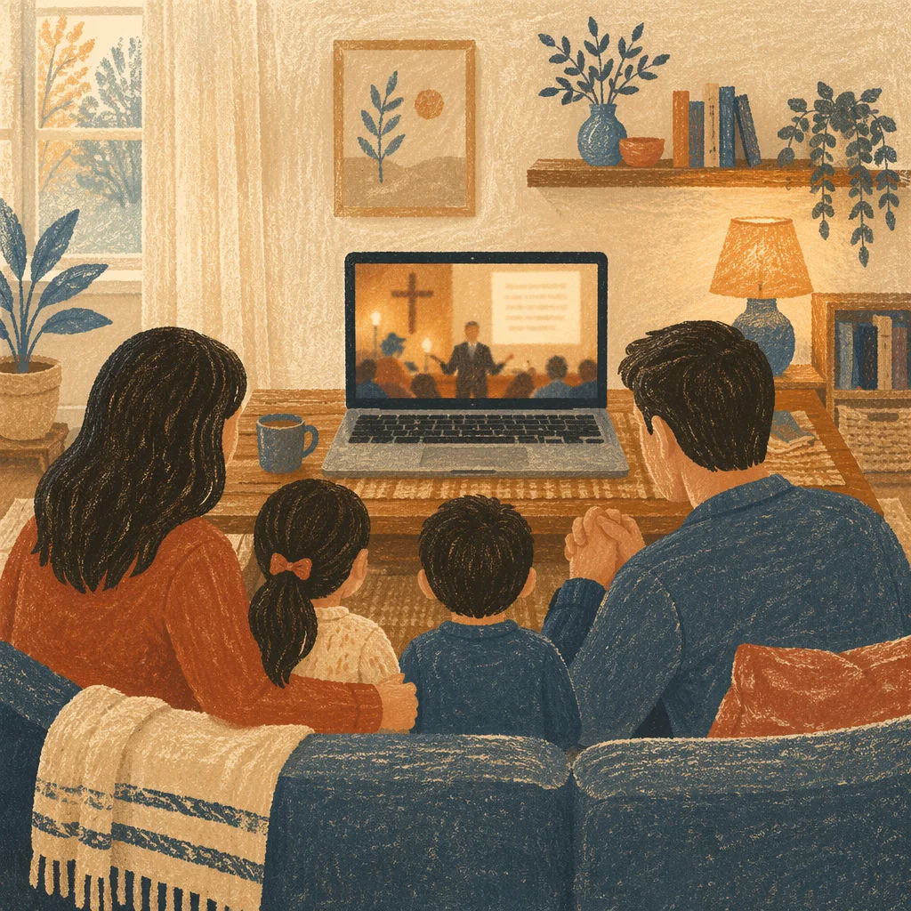 Family Watching Laptop in Cozy Living Room
