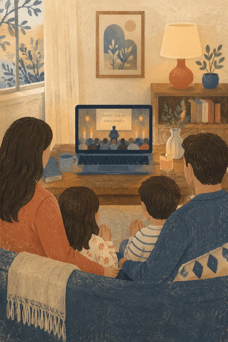 Family Watching Laptop in Cozy Living Room