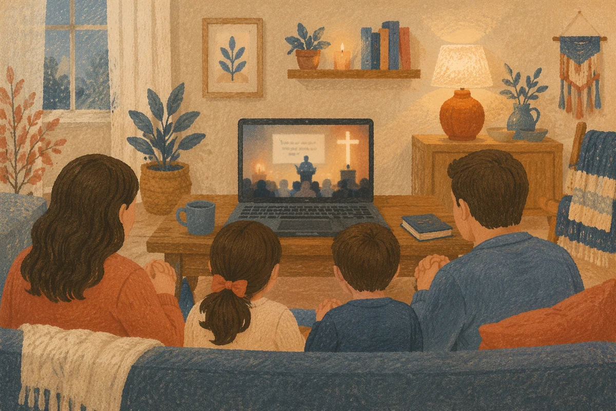 Family Watching Laptop in Cozy Living Room