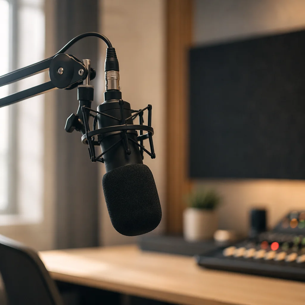 Church Podcast Microphone in Quiet Studio