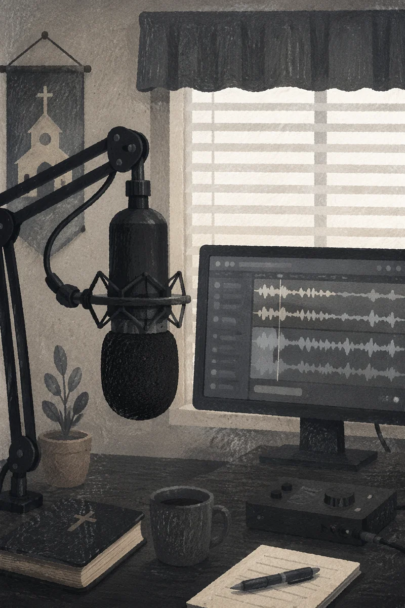 Church Podcast Microphone Studio Monochrome Scene