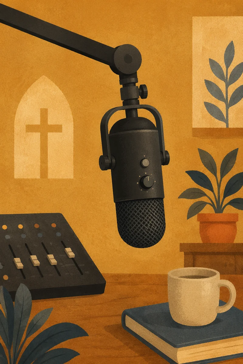 Church Podcast Microphone in Warm Studio