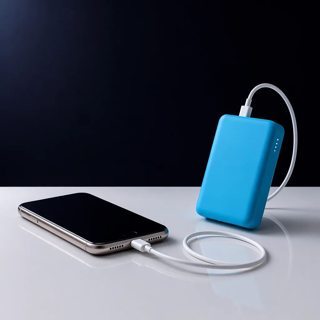 Cyan Power Bank Charging Smartphone