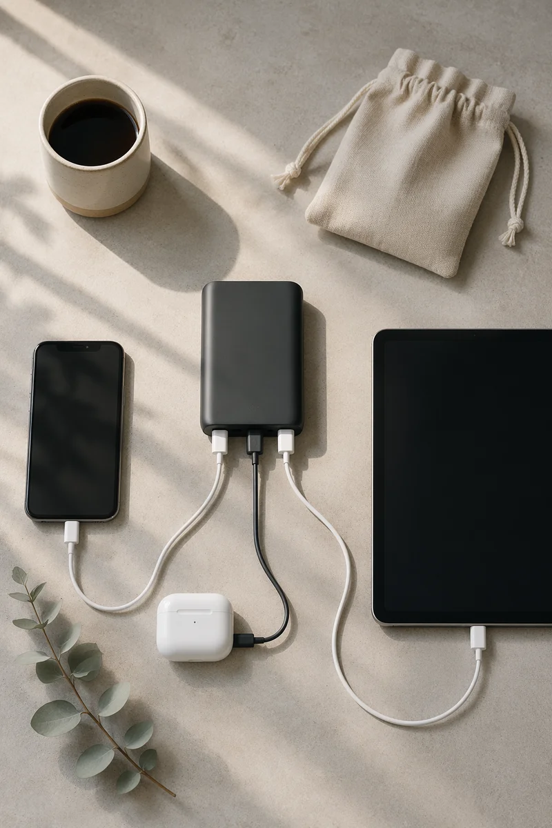 Power Bank Charging Devices Flat Lay