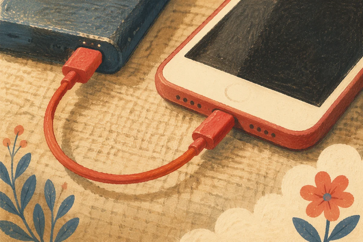 Power Bank Charging Phone with Red Cable
