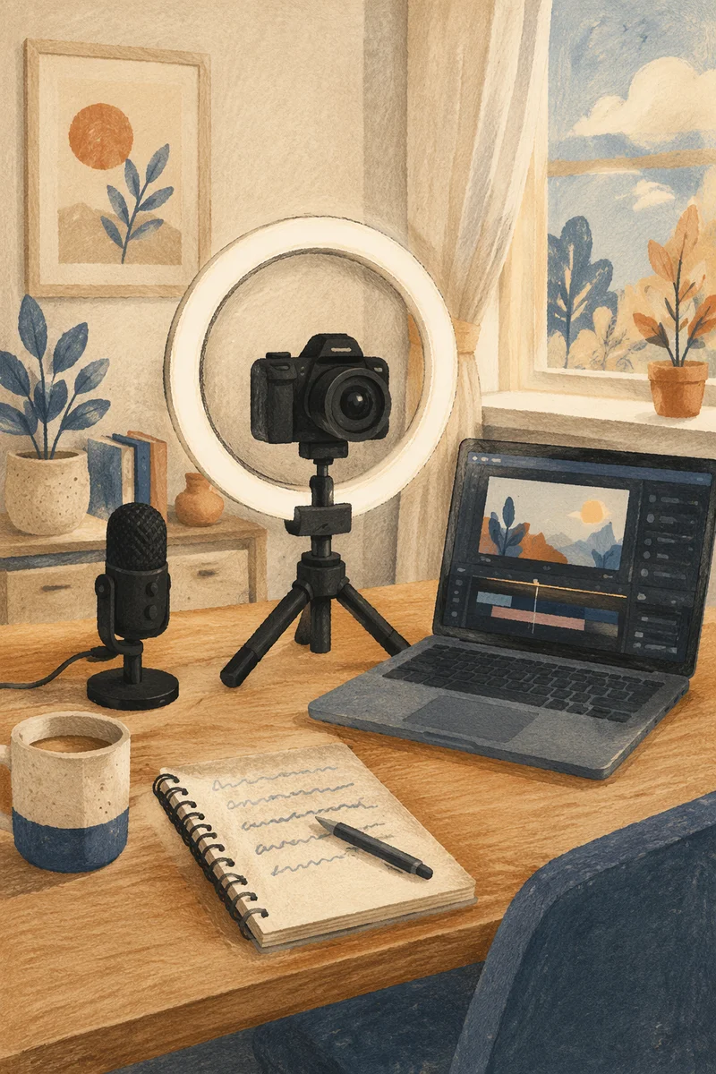 Ring Light Camera Vlog Desk Setup