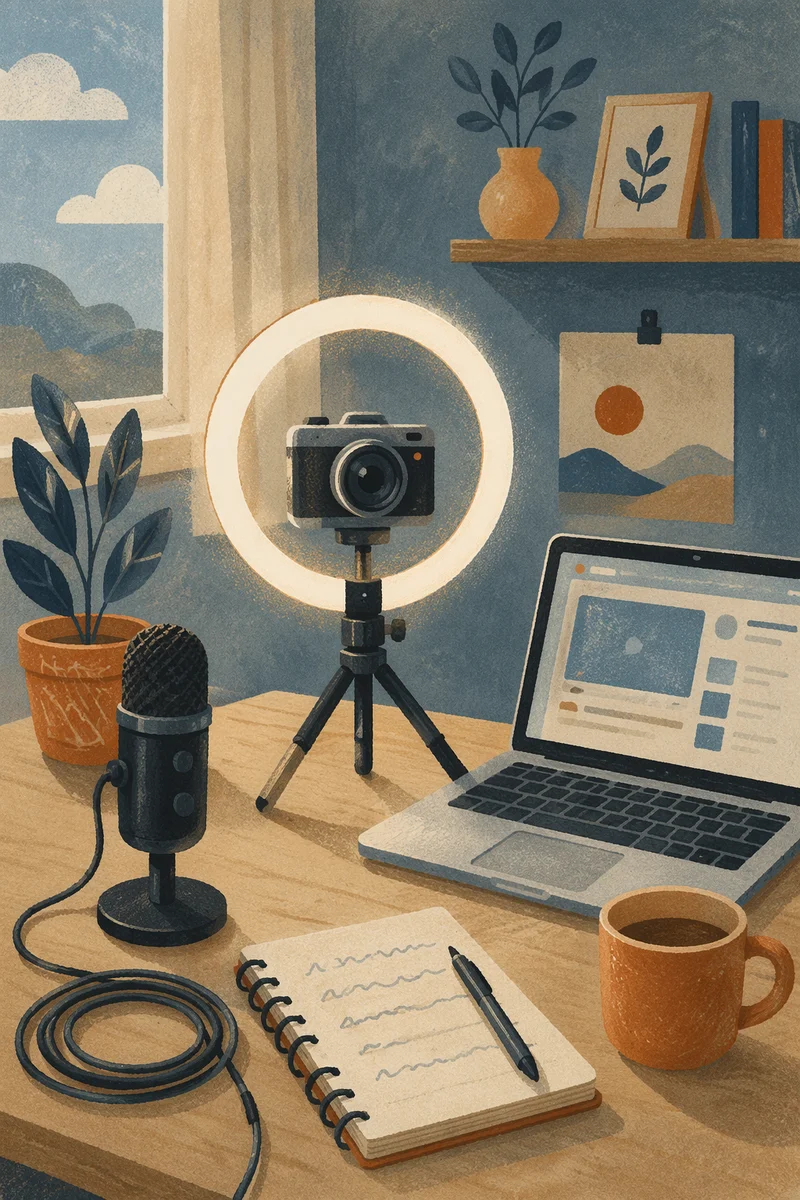 Calm Ring Light Vlog Desk Setup