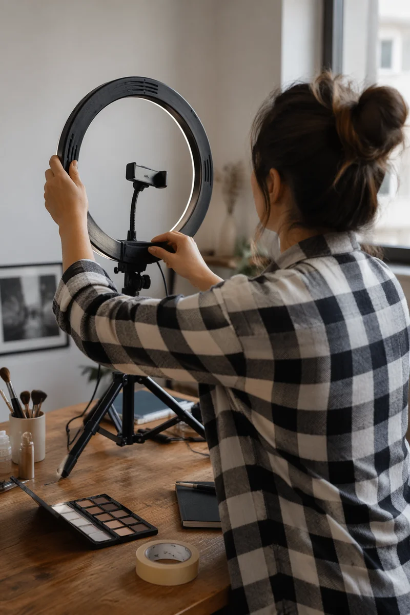 Home Vlog Desk with Ring Light