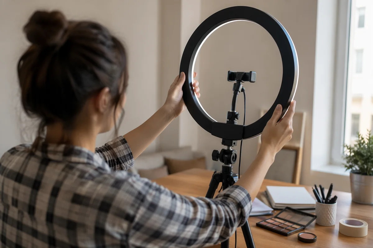 Photorealistic Ring Light Vlog Desk Setup