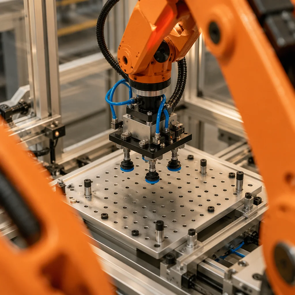 Orange Robot Arm in Factory Automation