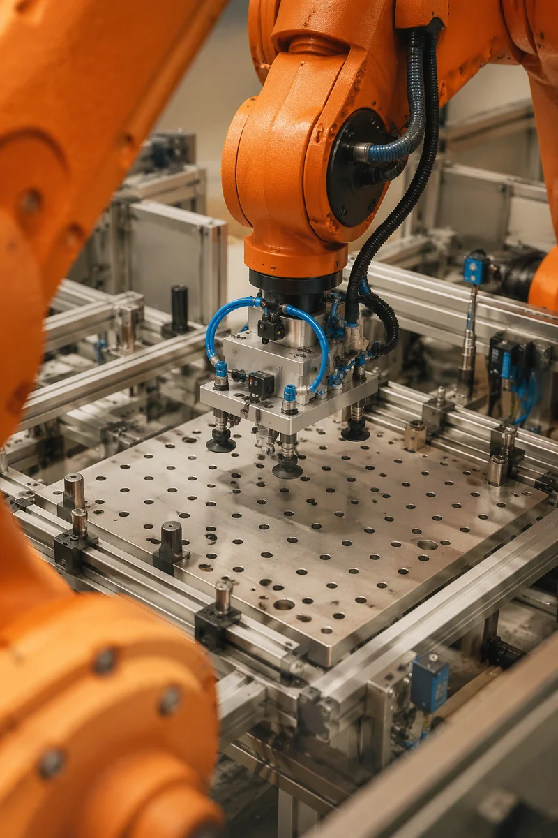 Orange Robot Arm in Automation Cell