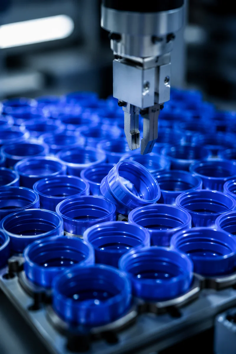 Precision Robotic Gripper Sorting Blue Caps