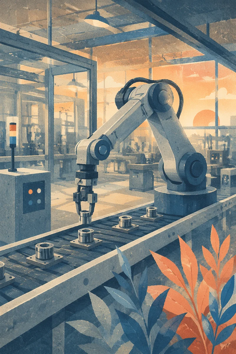 Robotic Arm in Modern Dawn Factory