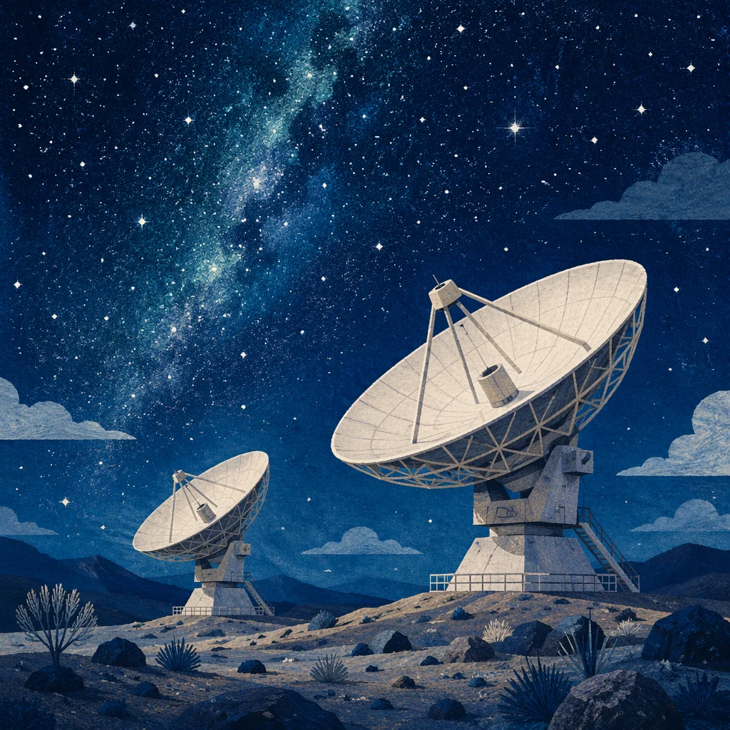 Satellite Dishes Under Starry Blue Sky