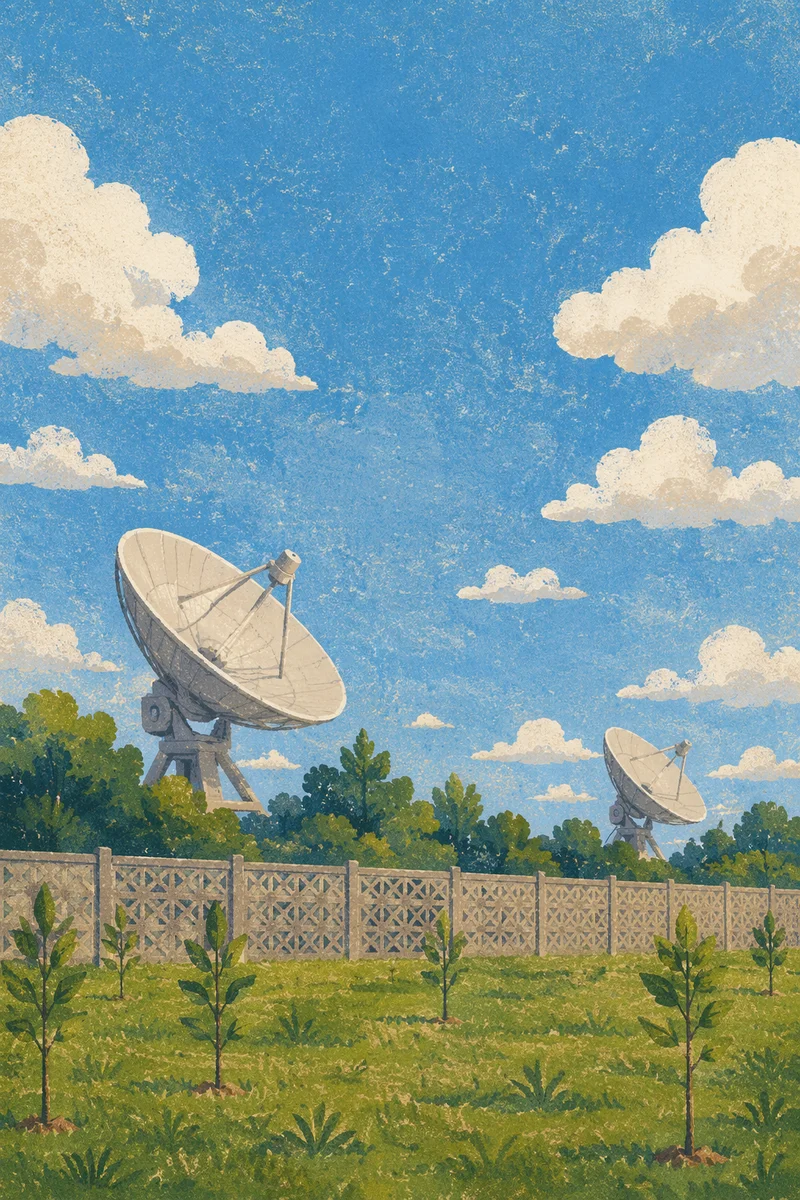 Satellite Dishes Under Expansive Blue Sky