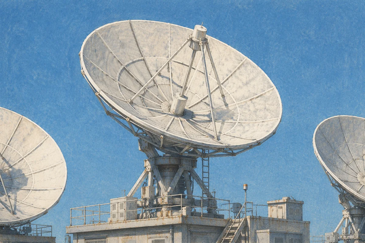 Satellite Dish Antenna Against Clear Blue Sky
