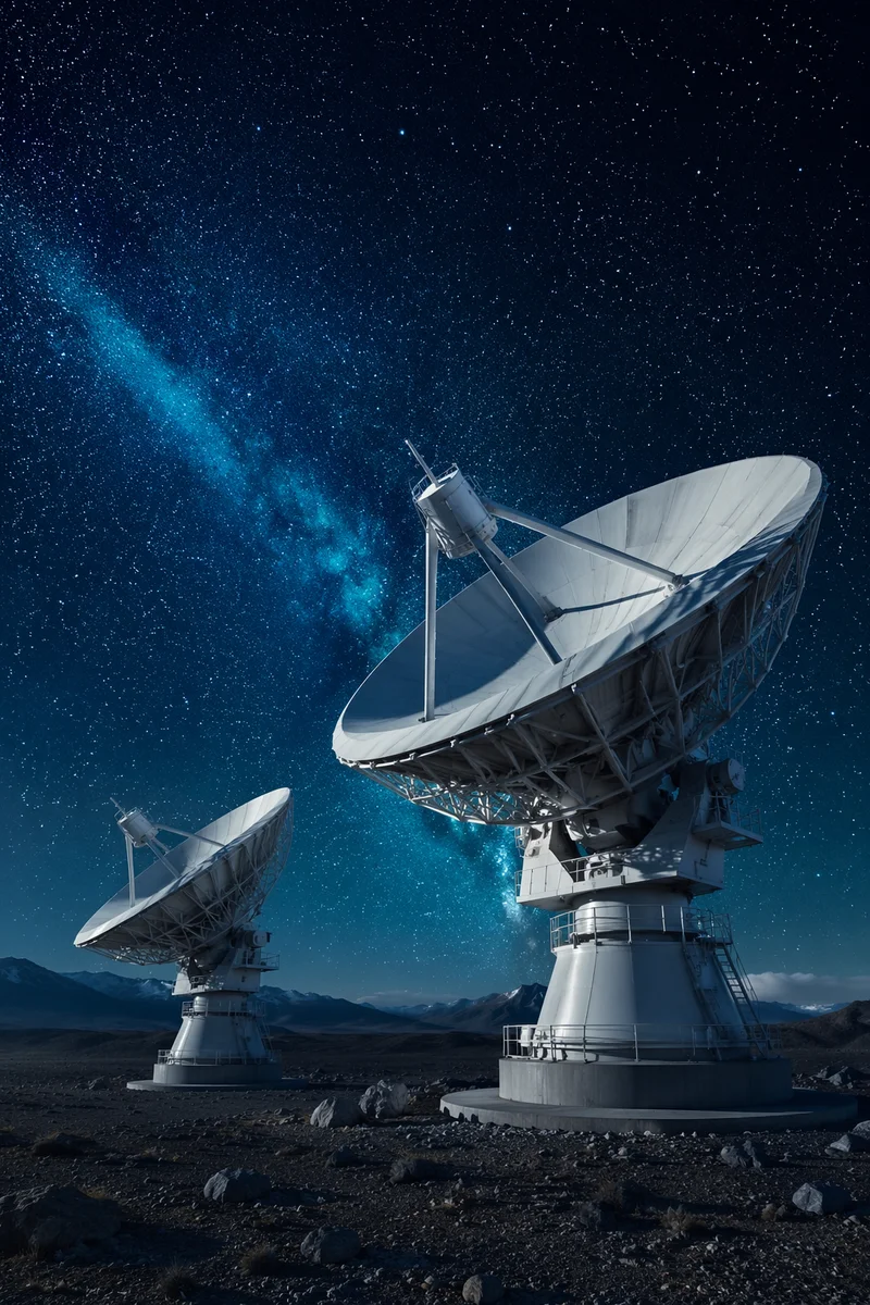 Satellite Dishes Under Starry Blue Sky