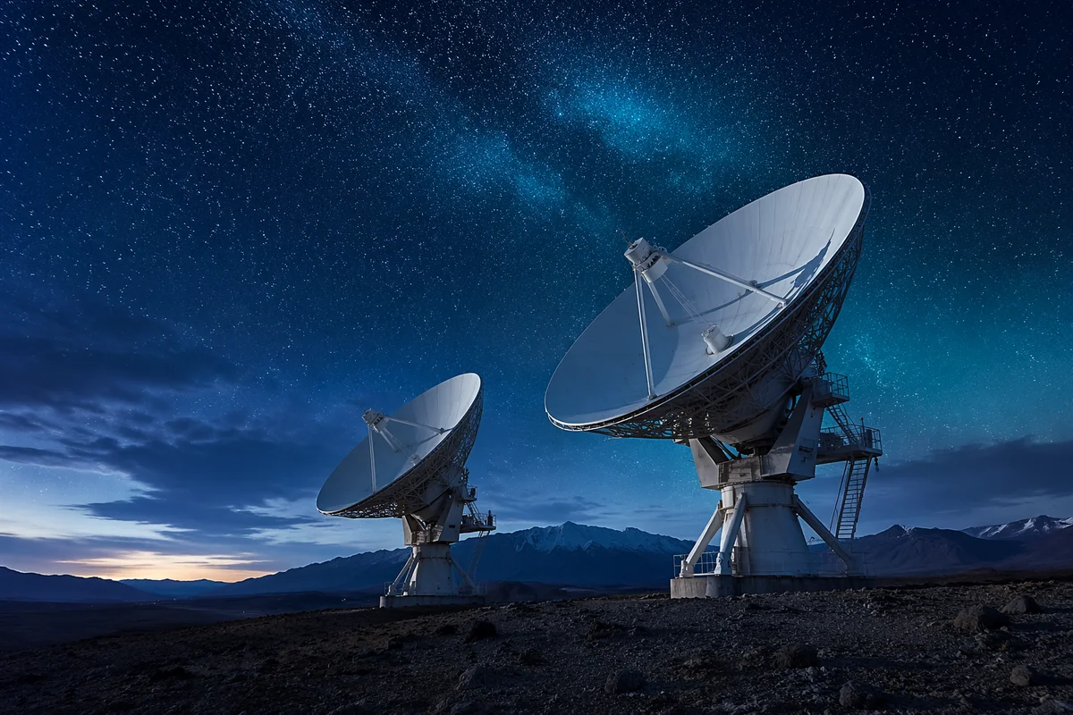 Satellite Dishes Under Starry Blue Sky