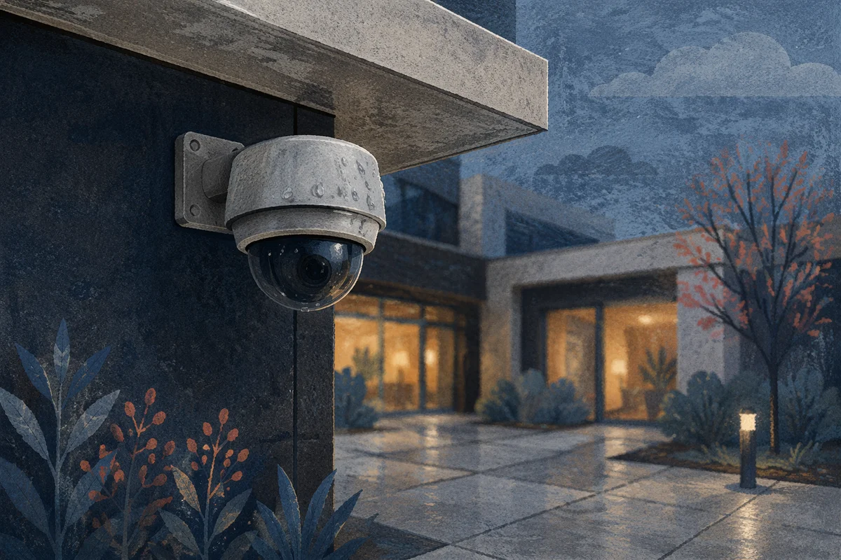 Modern Exterior Security Camera at Blue Hour