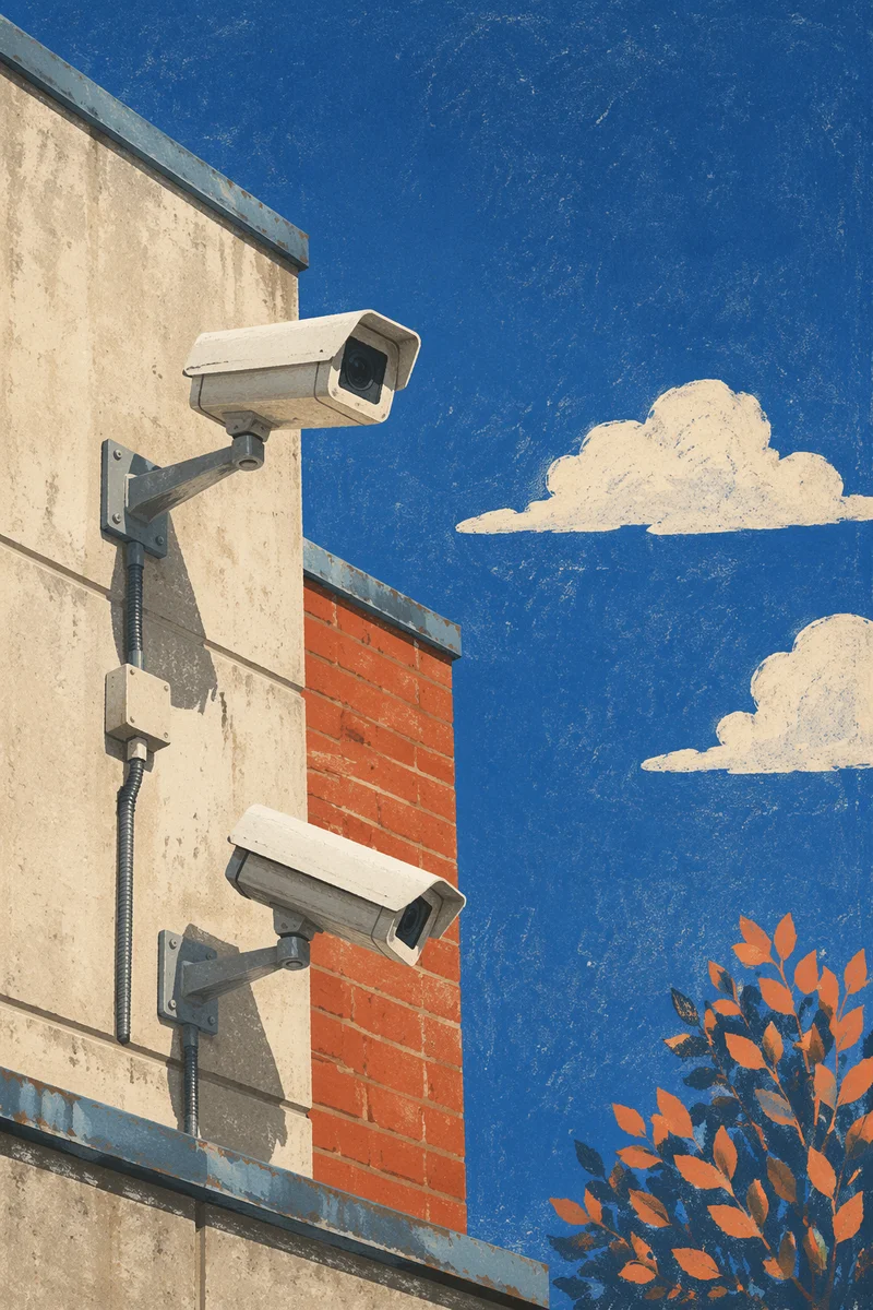 Urban Security Cameras Against Blue Sky