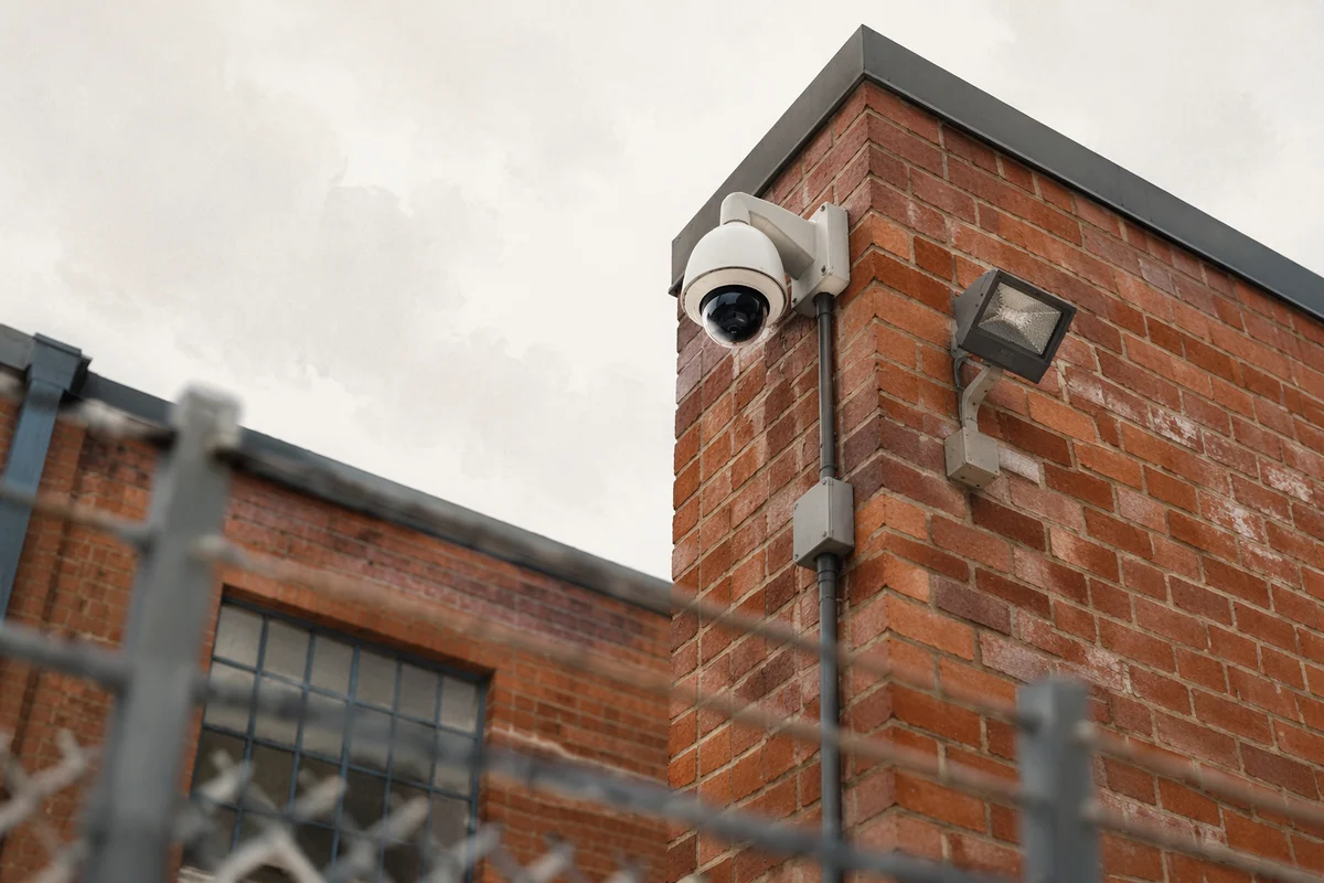 Dome Security Camera on Industrial Brick Wall