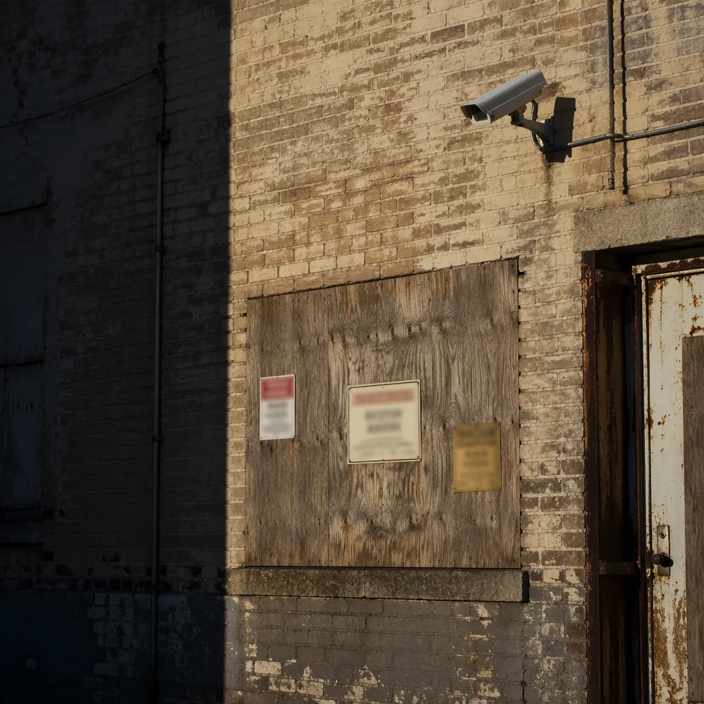Urban Security Camera on Weathered Brick Wall