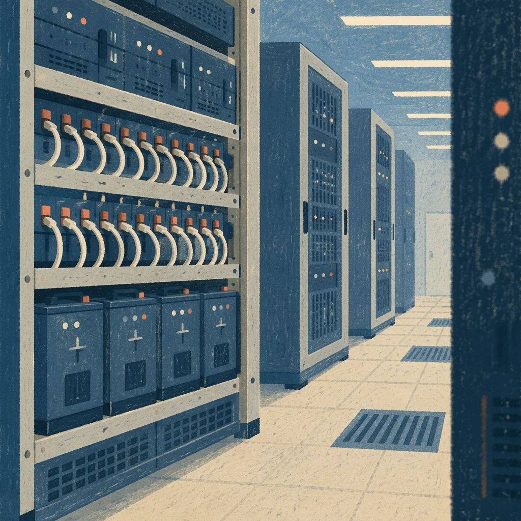 Blue Lit Data Center Server Aisle