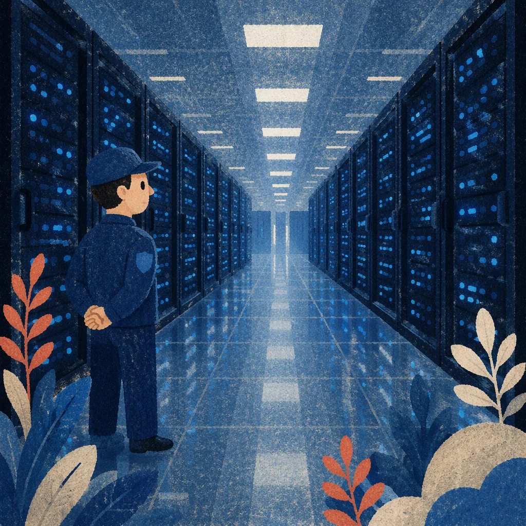 Blue Lit Server Room Aisle