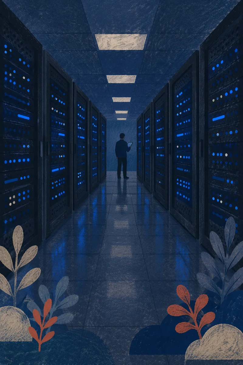 Blue Lit Server Room at Night