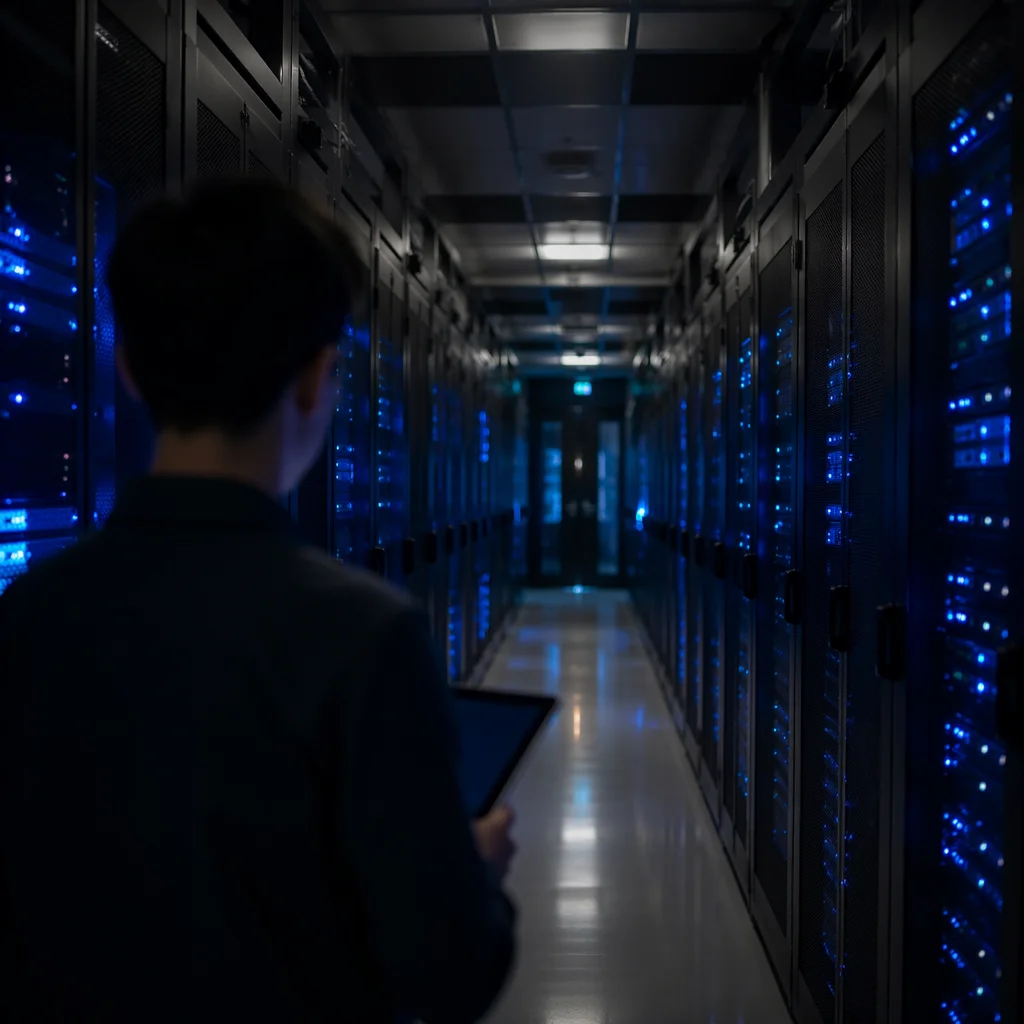 Blue Lit Data Center Server Room