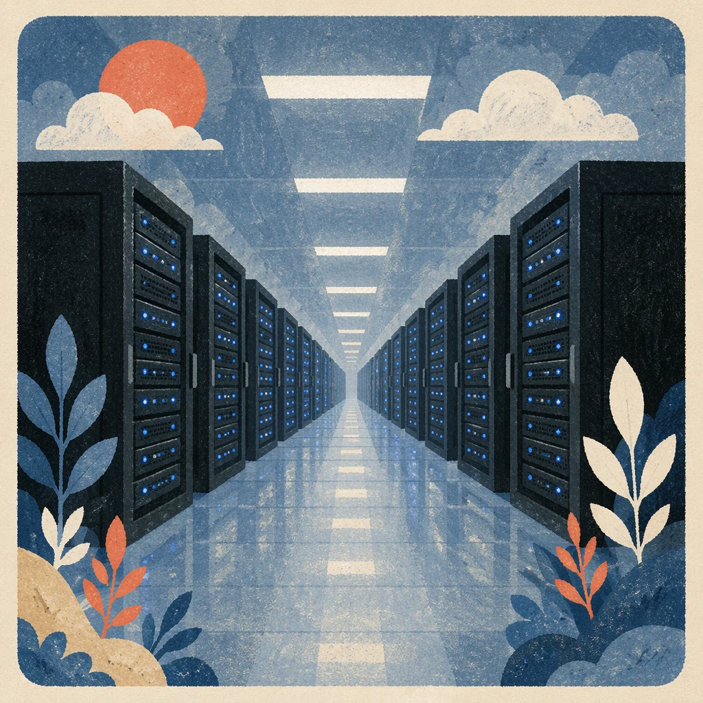 Blue Lit Data Center Server Rows