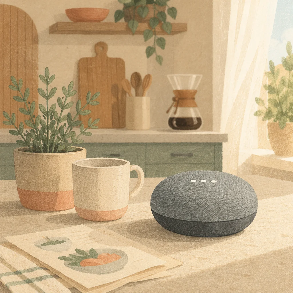 Smart Speaker in Sunlit Modern Kitchen