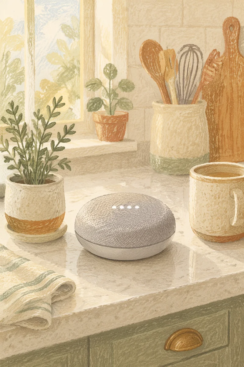 Smart Speaker on Calm Kitchen Counter