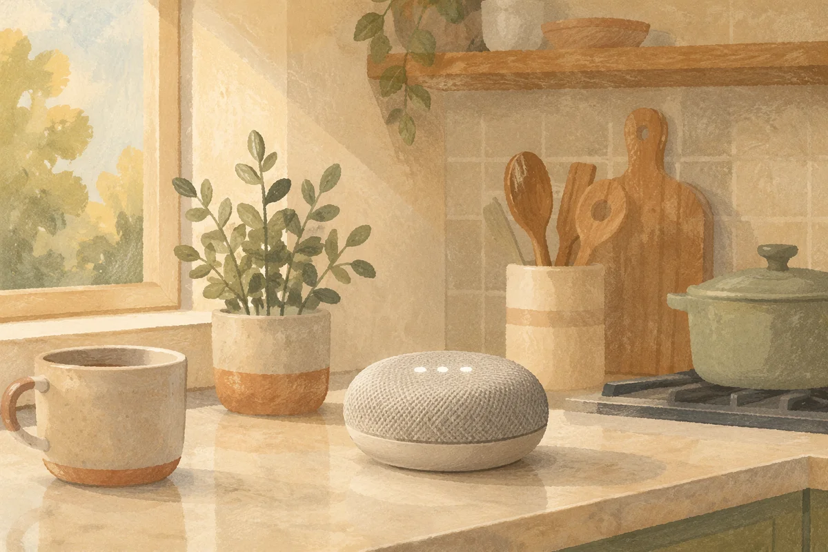 Smart Speaker on Calm Kitchen Counter