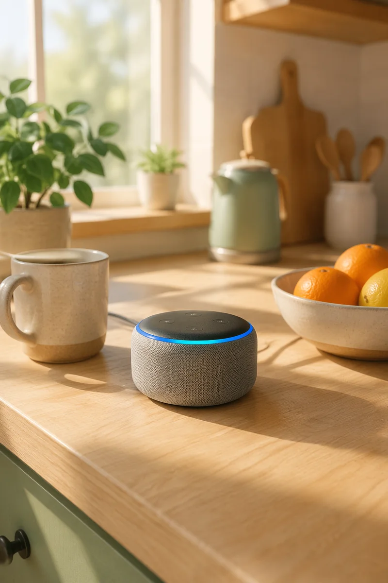 Smart Home Speaker on Kitchen Counter