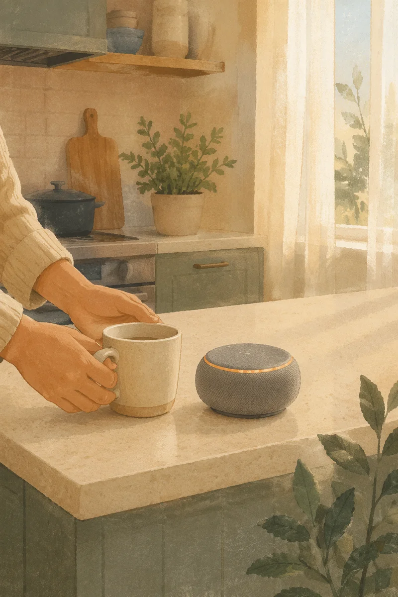 Smart Speaker in Calm Morning Kitchen