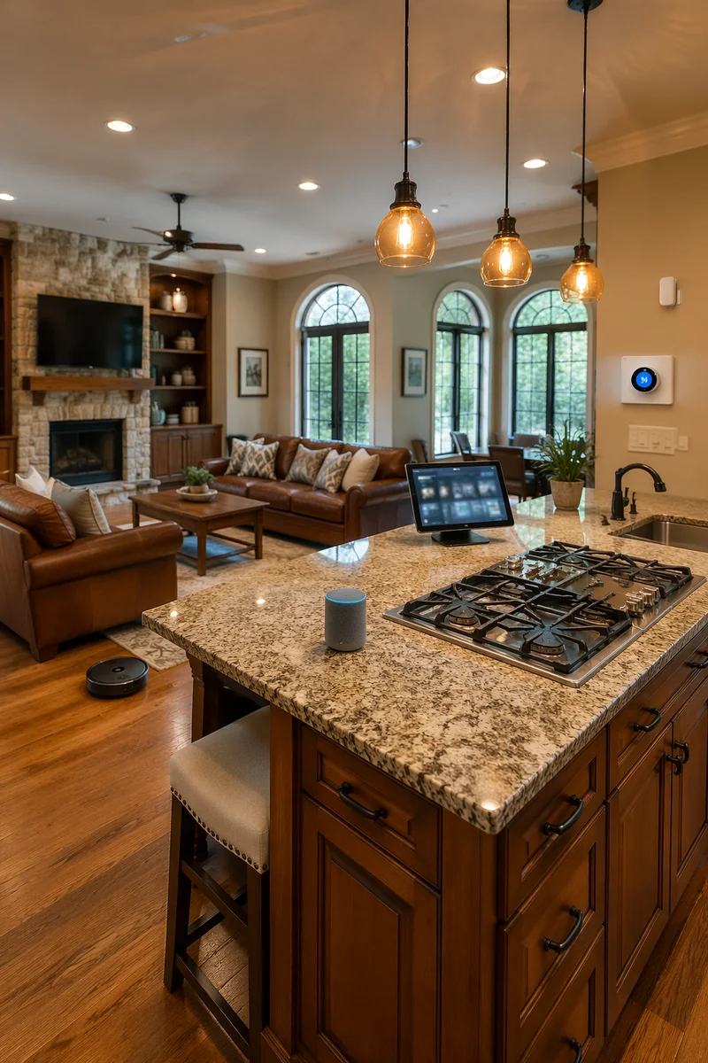 Connected Smart Home Living Room and Kitchen