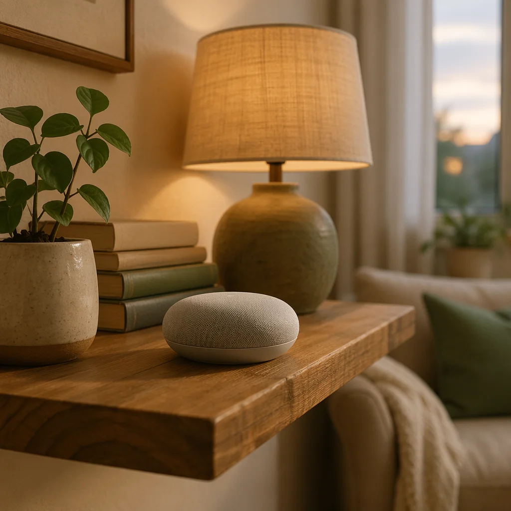 Smart Speaker on Cozy Home Shelf