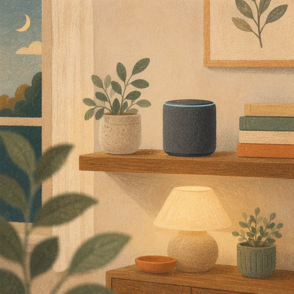 Cozy Smart Speaker on Home Shelf