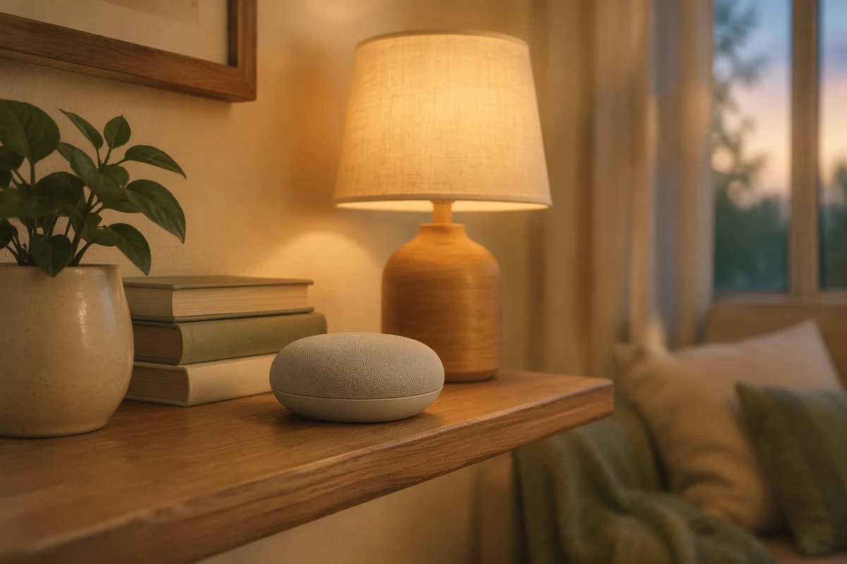 Smart Speaker on Cozy Home Shelf