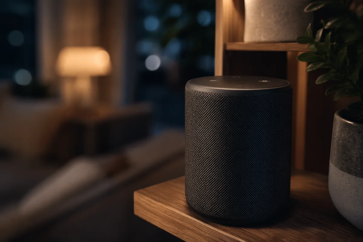 Smart Speaker on Cozy Home Shelf