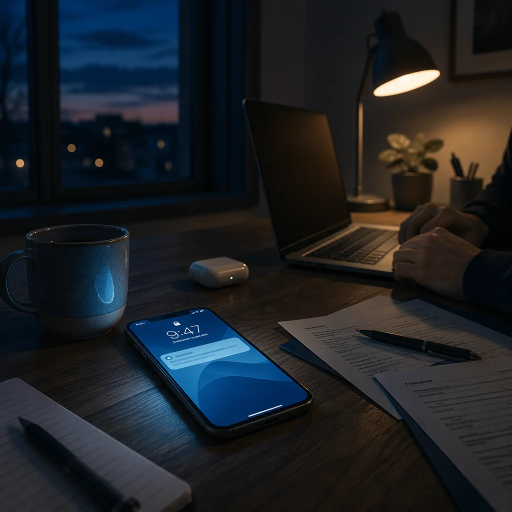 Smartphone Notification Glow on Evening Desk